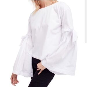 Free People NWOT White Bow Bell Sleeve Top